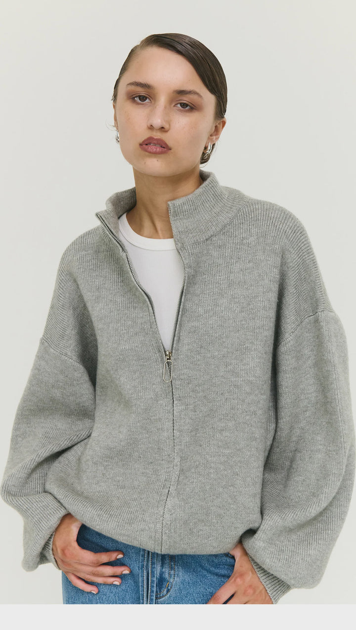 Staple The Label Harlow Oversize Zip Cardigan - Grey Marle