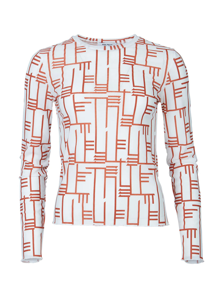 Ena Pelly Willow Mesh Top - Red Brick Print