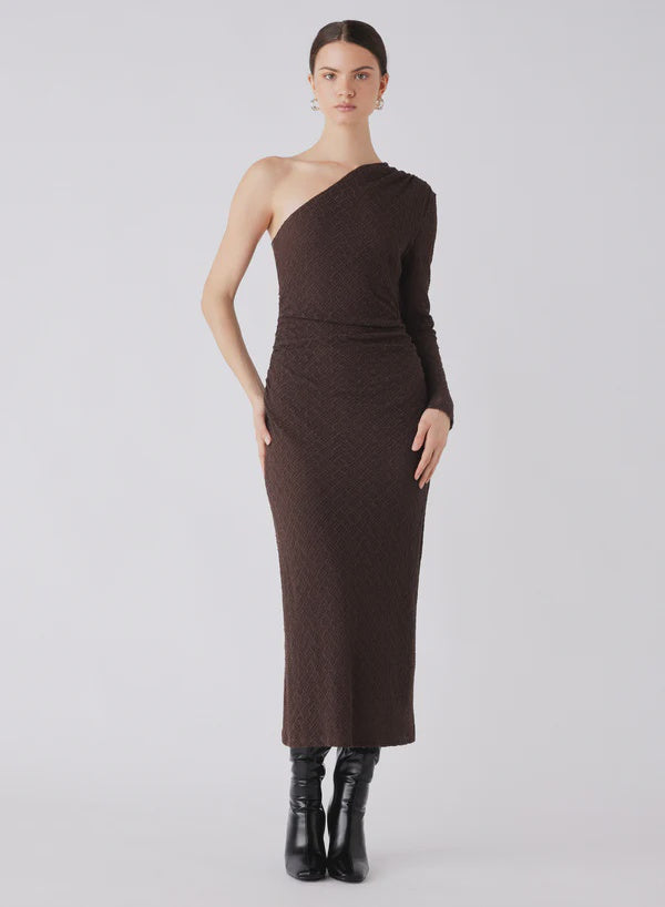 Esmaee Exile One Shoulder Midi Dress - Carob