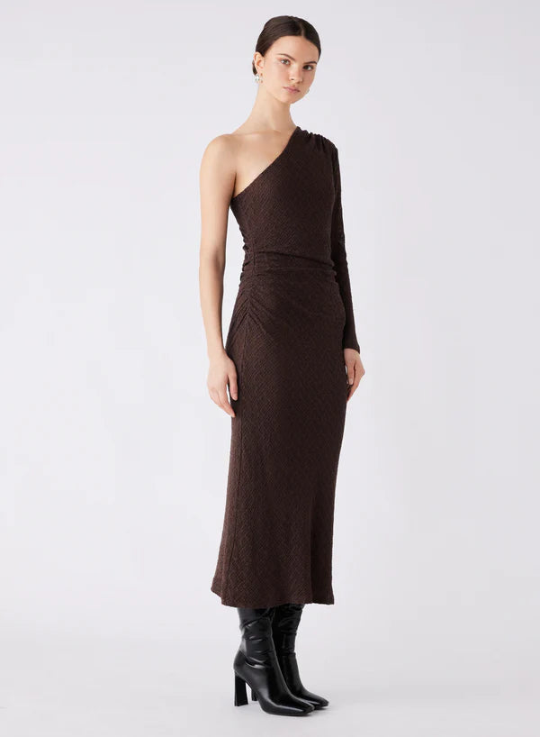 Esmaee Exile One Shoulder Midi Dress - Carob