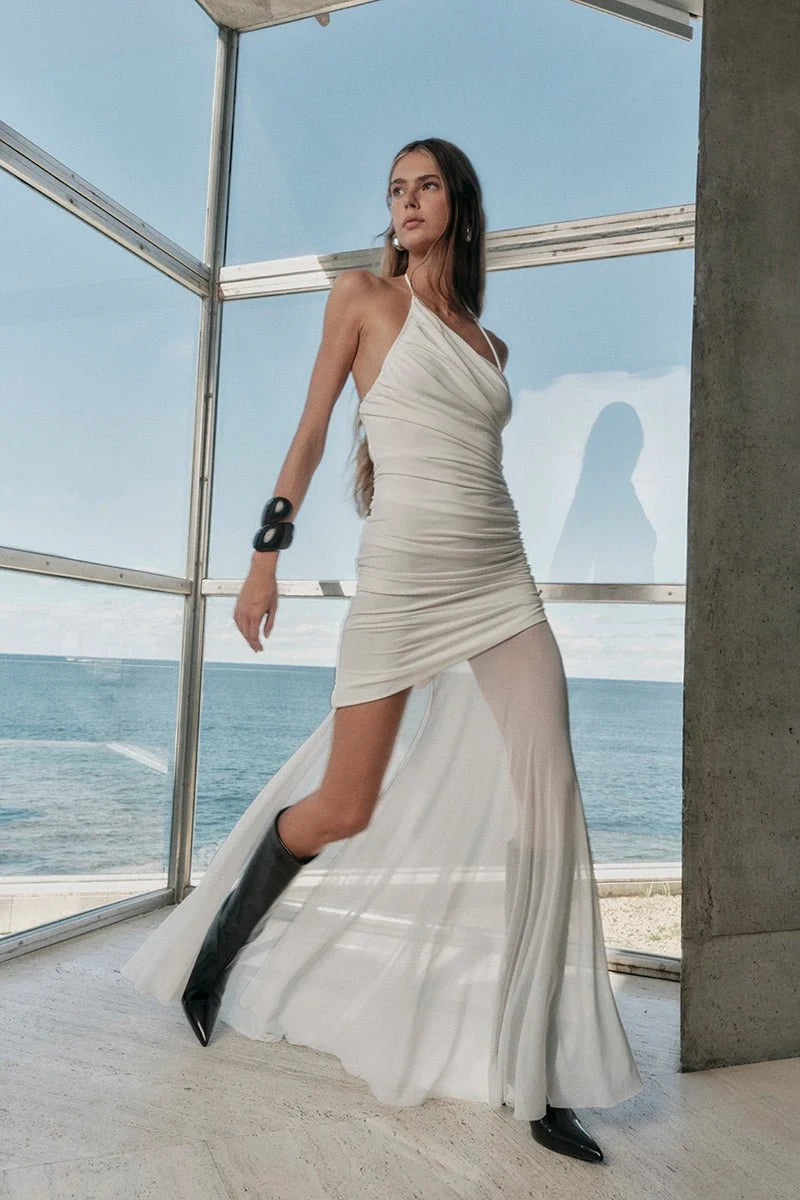 Suboo Violette Ruched Maxi Dress - White