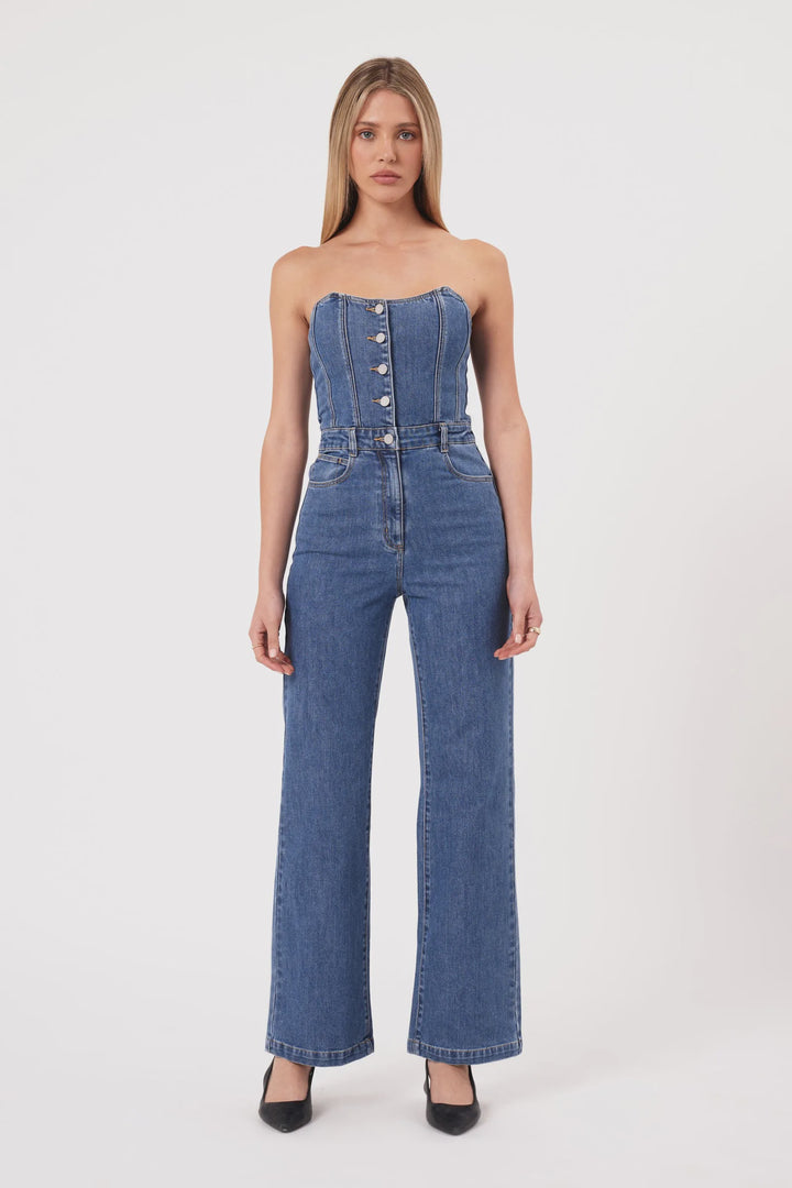 Abrand Viva Denim Jumpsuit - Estelle - Mid Bue