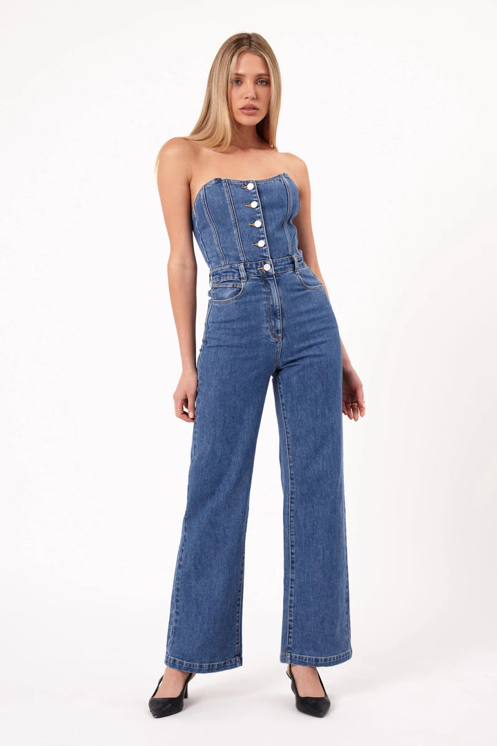 Abrand Viva Denim Jumpsuit - Estelle - Mid Bue