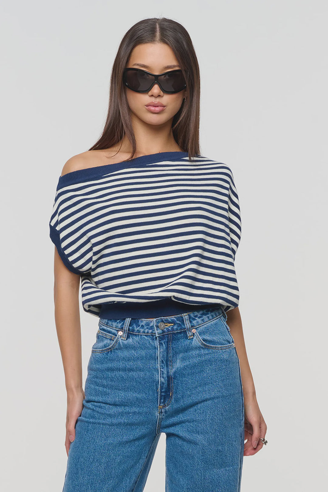 Abrand Cold Shoulder Knit - Blue Stripe