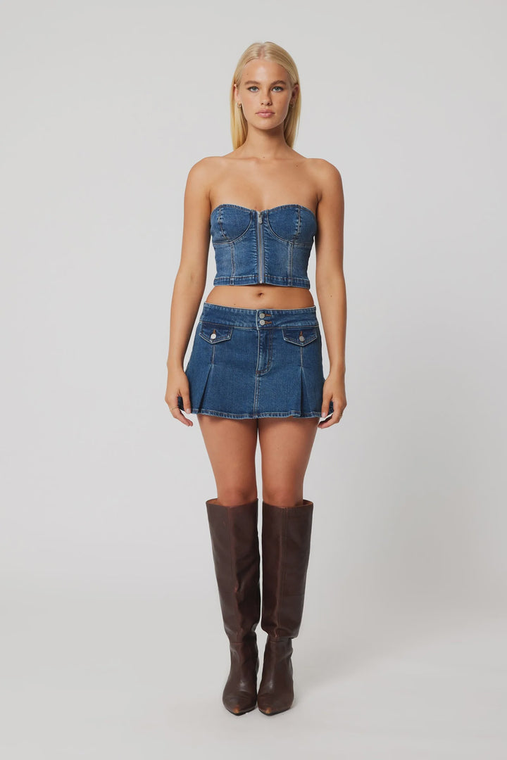 Abrand 95 Pleated Denim Mini Skirt -