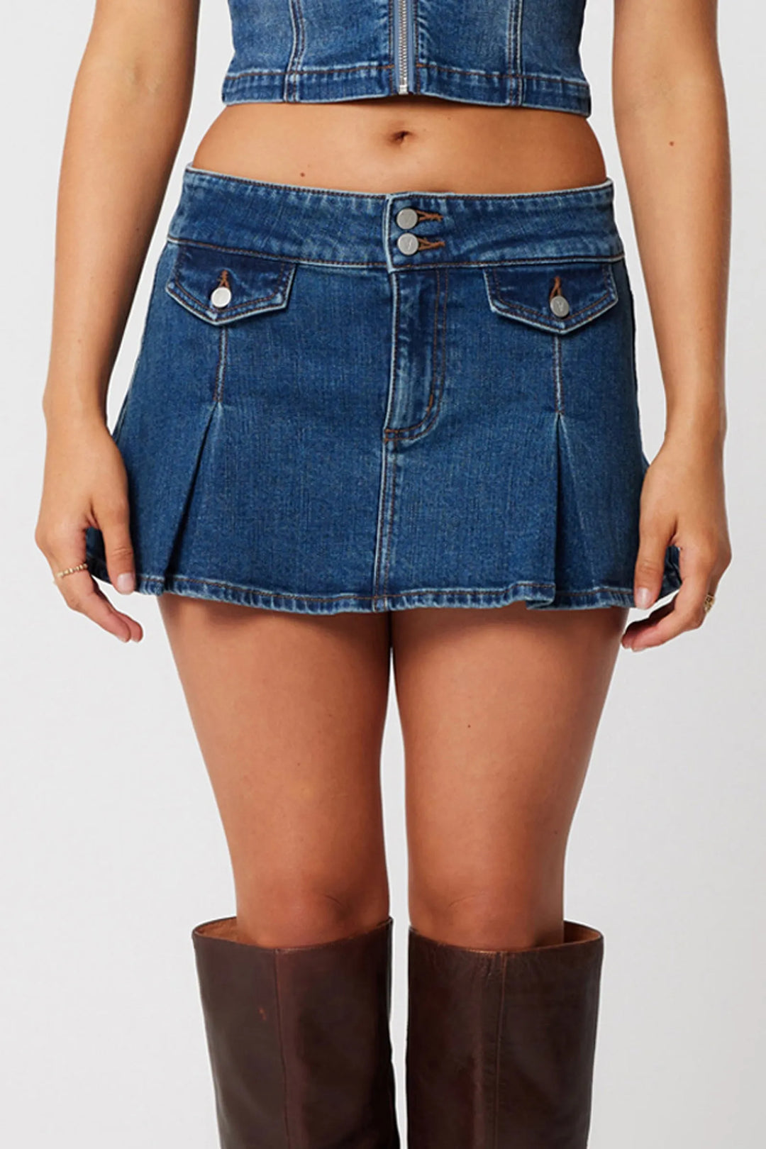 Abrand 95 Pleated Denim Mini Skirt -