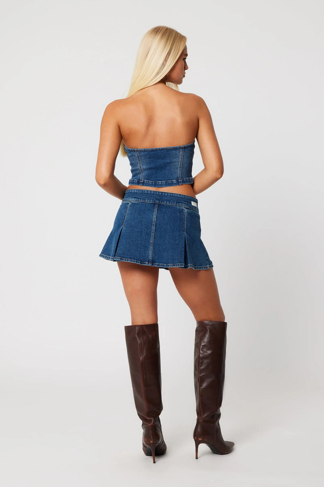 Abrand 95 Pleated Denim Mini Skirt -