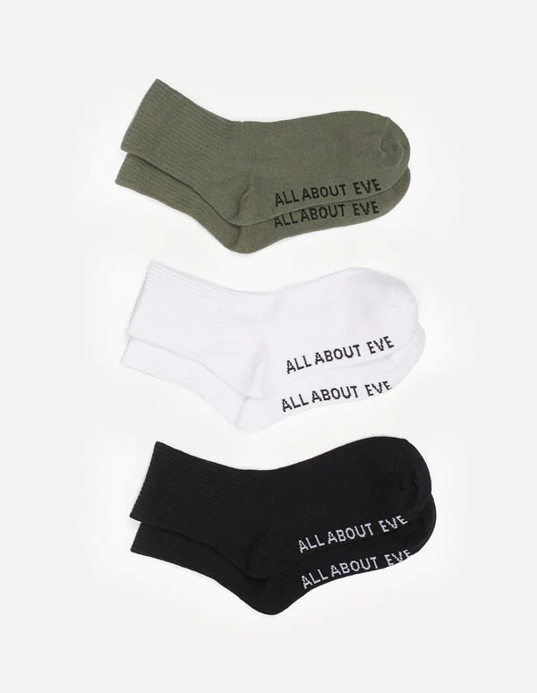 All About Eve AAE Ankle Socks 3PK - Khaki/White/Black