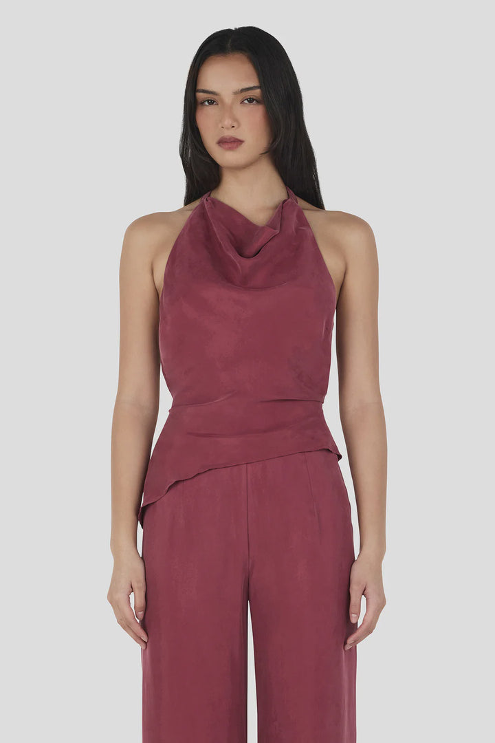 Ownley Iris Halter Top - Burgundy