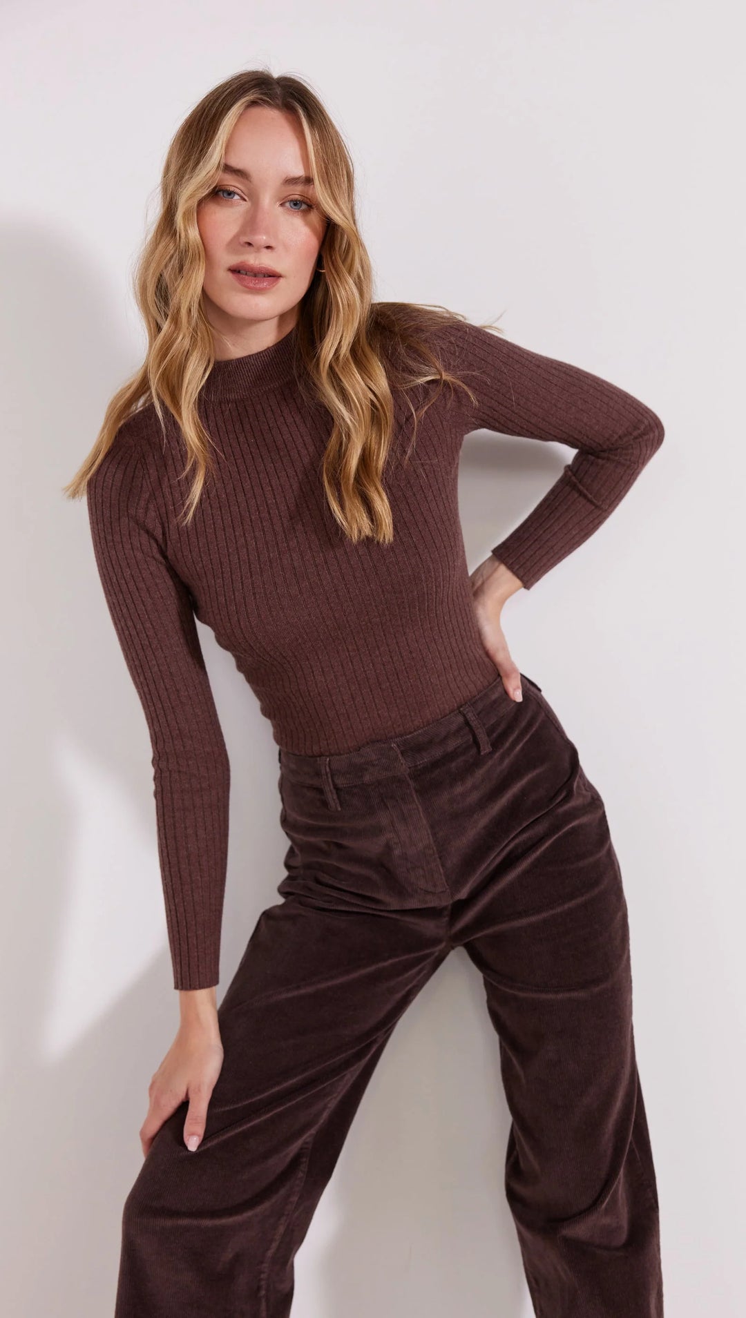 Staple The Label Anya Ribbed Knit Top - Chocolate