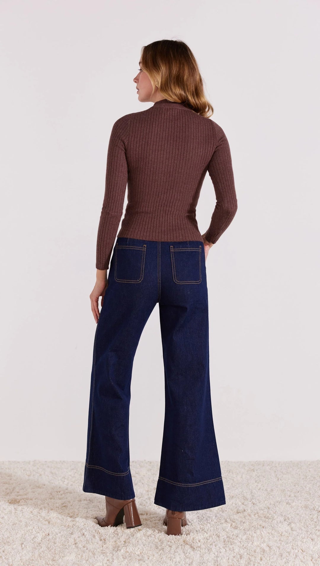Staple The Label Anya Ribbed Knit Top - Chocolate