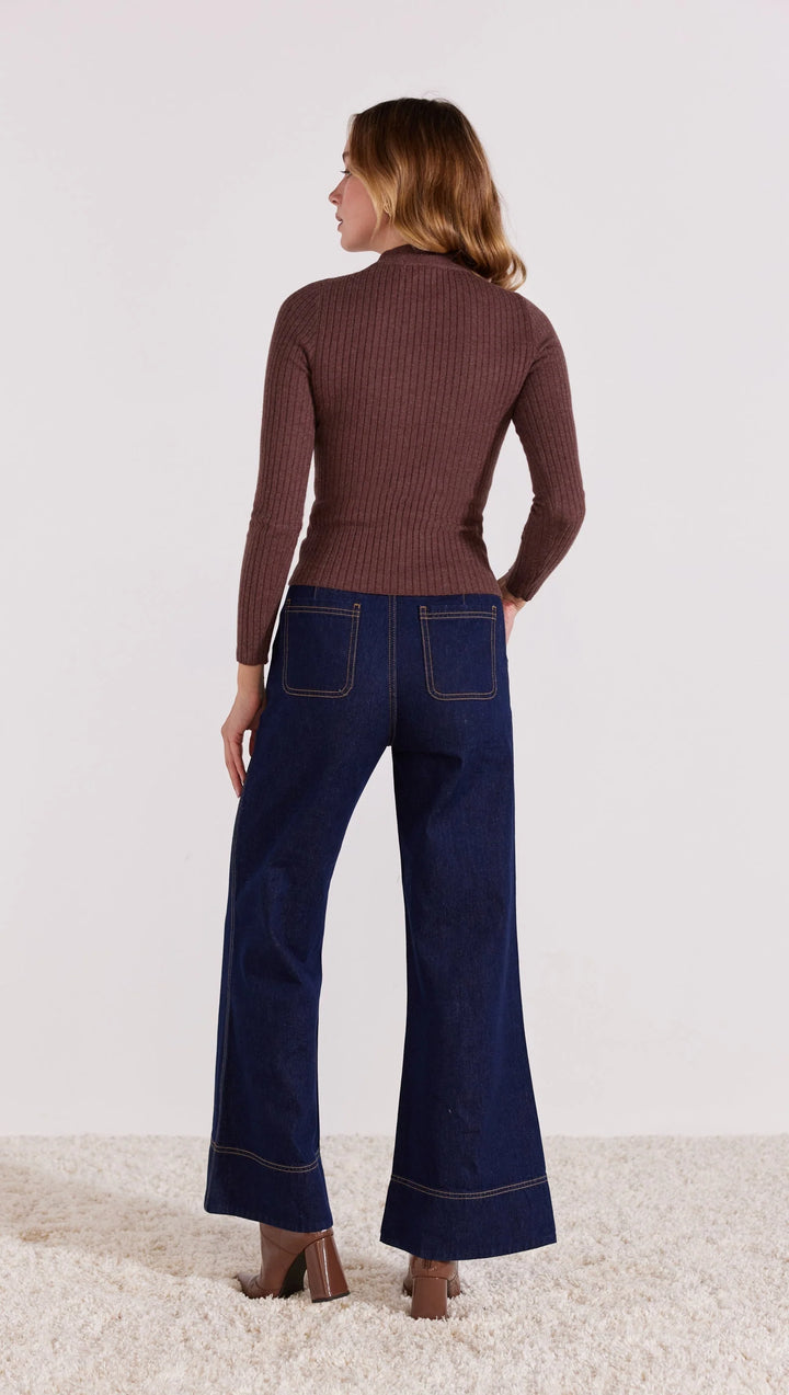 Staple The Label Anya Ribbed Knit Top - Chocolate