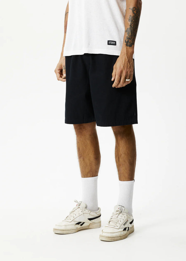 Afends Ninety Eights Recycled Baggy Elastic Waist Shorts - Black