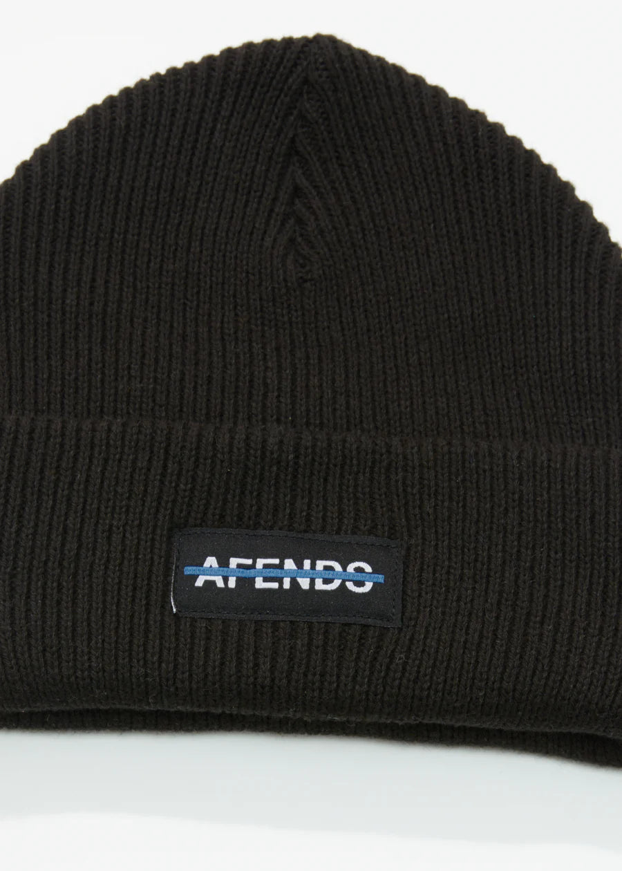 Liquid Recycled Ribbed Beanie  - Black