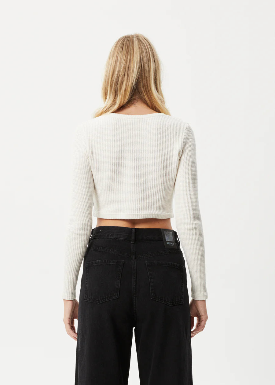Afends Ari Recycled Waffle Cropped Long Sleeve- Off White