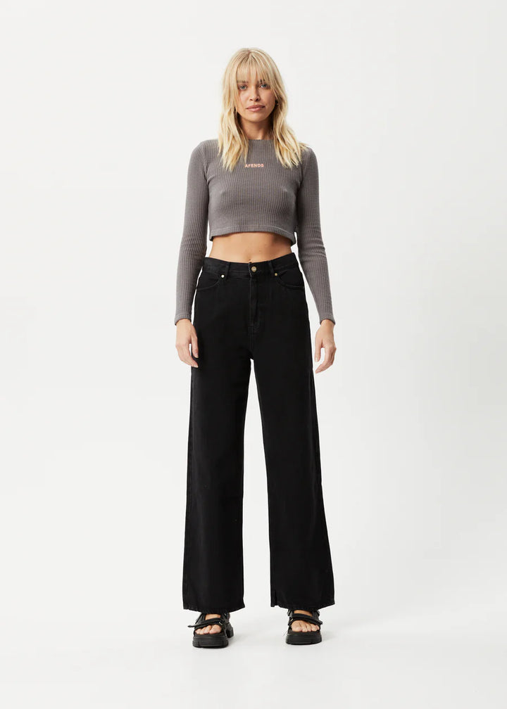Afends Ari Recycled Waffle Cropped Long Sleeve- Steel