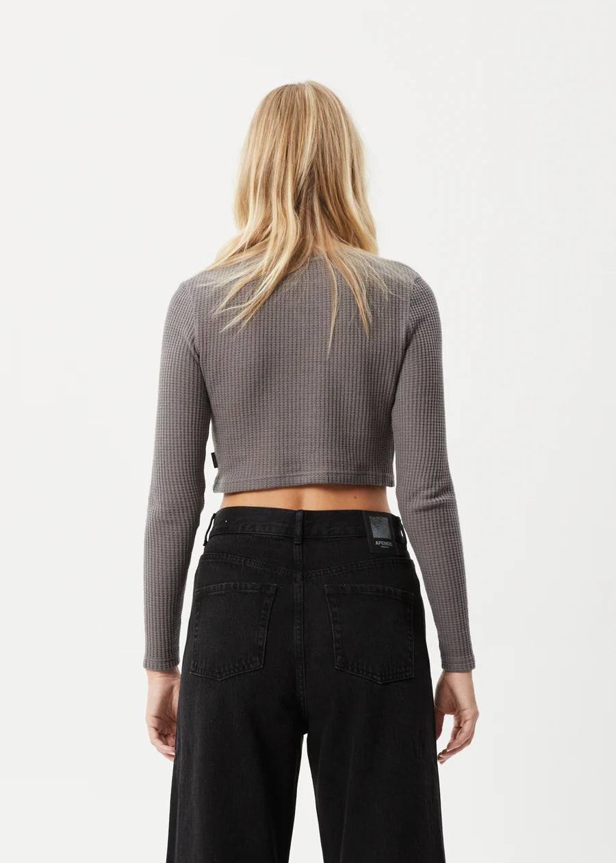 Afends Ari Recycled Waffle Cropped Long Sleeve- Steel