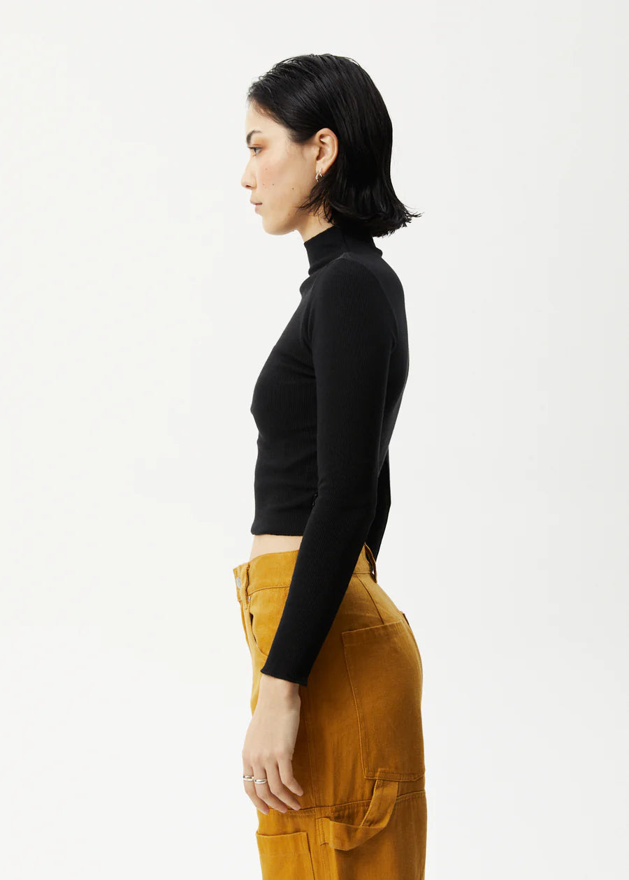 Afends Iconic Hemp Ribbed Long Sleeve Top - Black