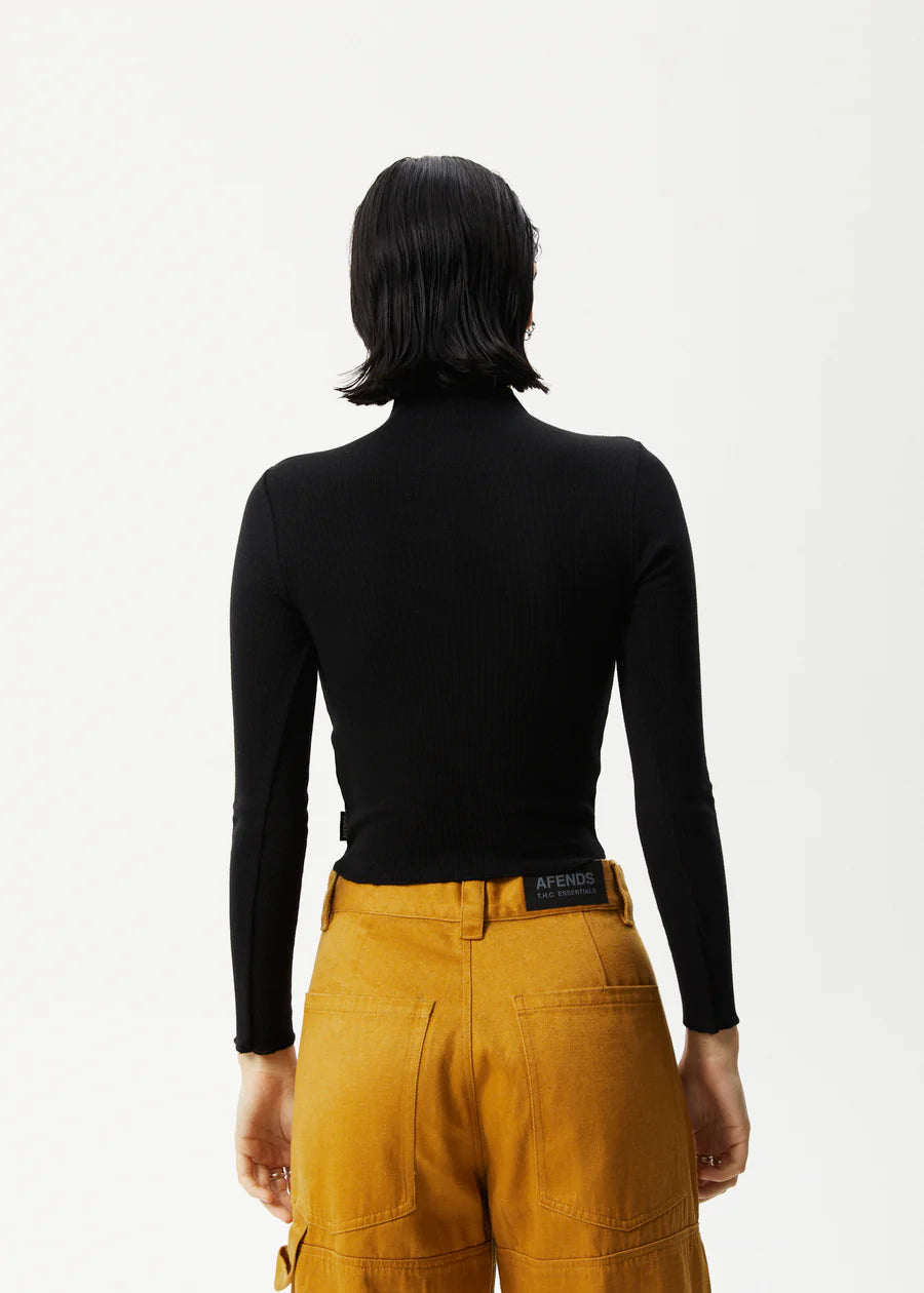 Afends Iconic Hemp Ribbed Long Sleeve Top - Black