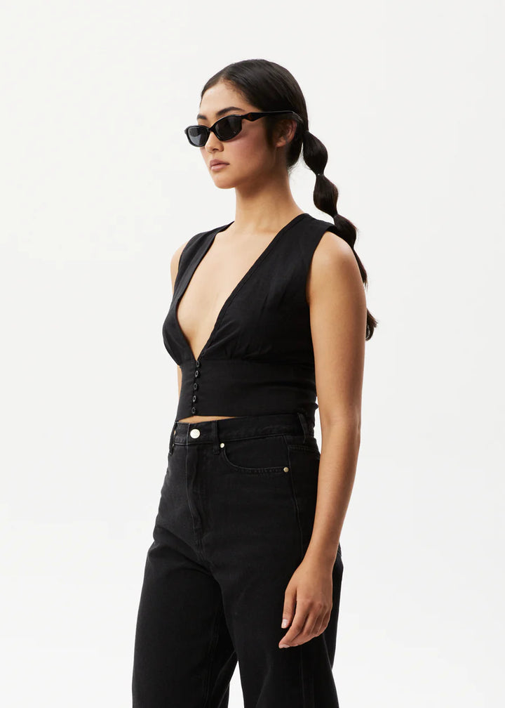 Afends Lilo Hemp Button Up Top - Black