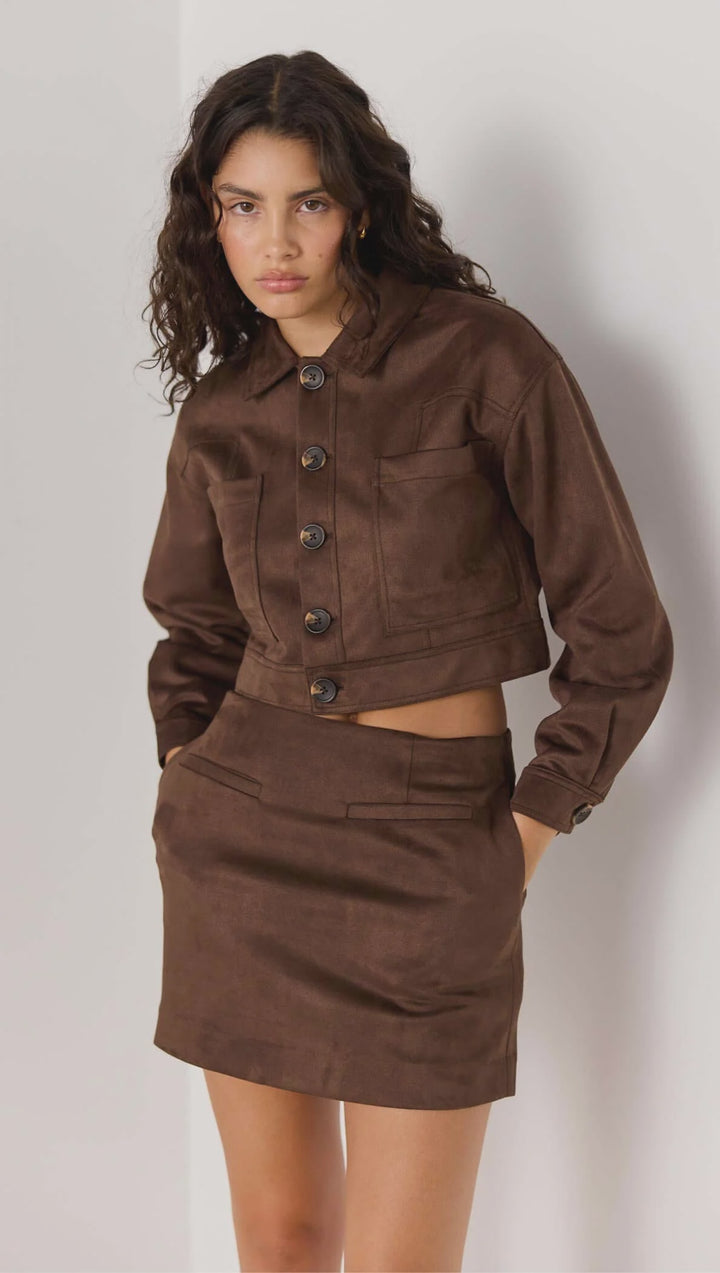 MinkPink Aston Suede Mini Skirt - Chocolate
