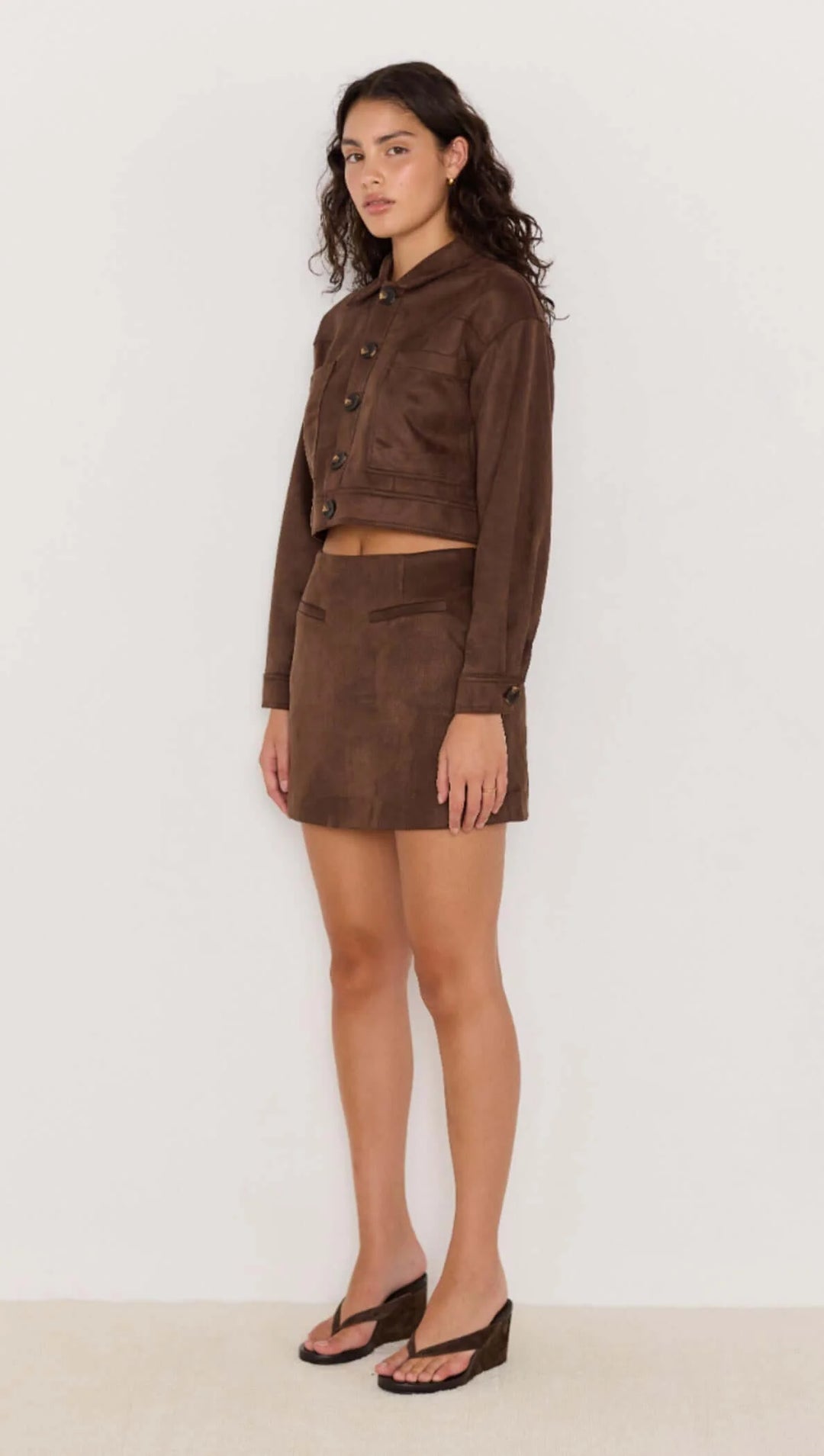 MinkPink Aston Suede Mini Skirt - Chocolate