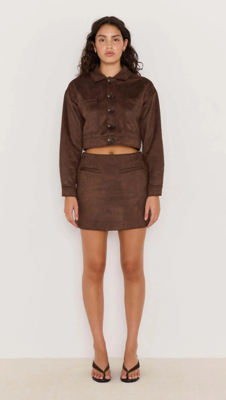 MinkPink Aston Suede Mini Skirt - Chocolate