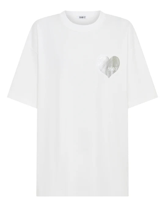 SŚAINT Heart Tee - White With Silver Heart