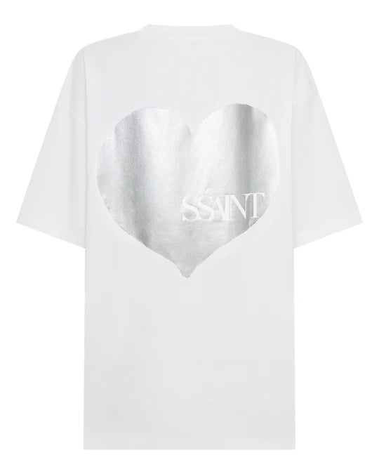 SŚAINT Heart Tee - White With Silver Heart