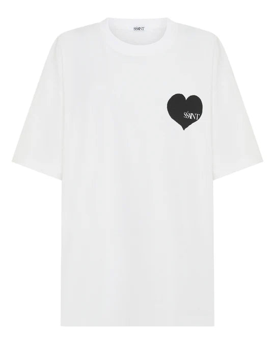 SŚAINT Heart Tee - White With Black Heart