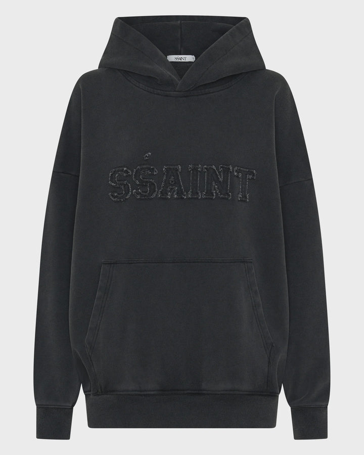 Ssaint Logo Acid Wash Hoodie -Charcoal