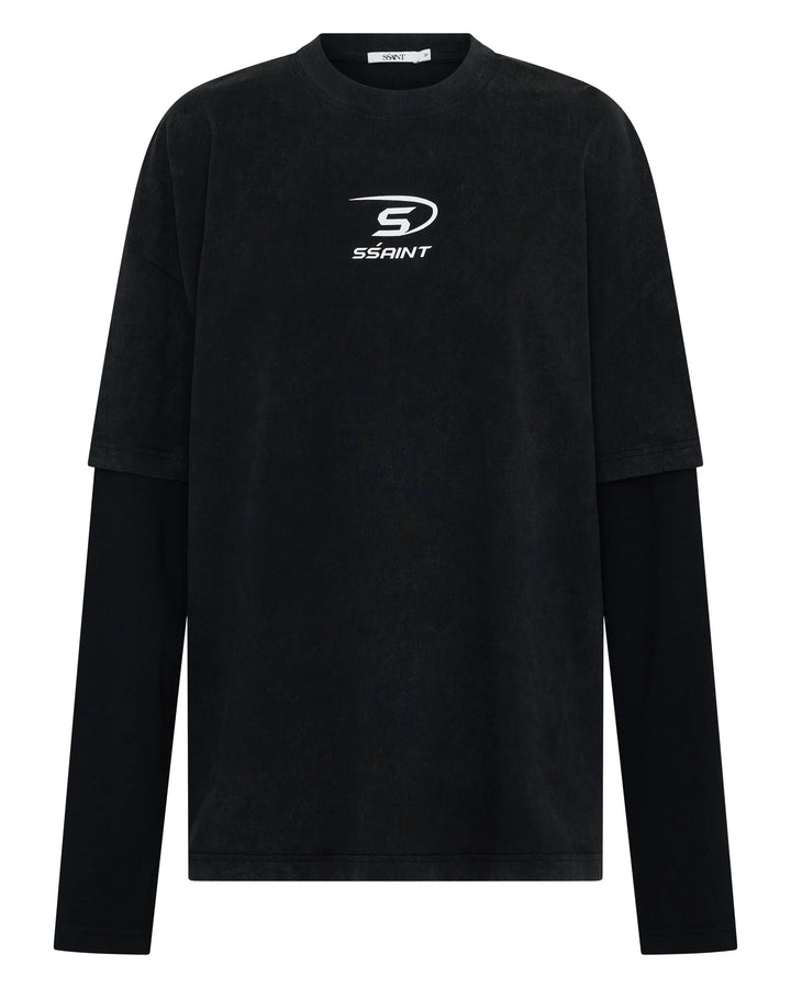 Ssaint Boxy Layered Tee - Vintage Washed Black