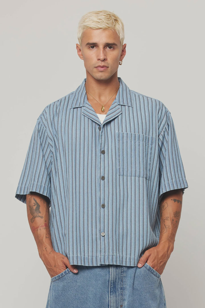 Abrand Bobby Camp Stripe Shirt - Denim Blue