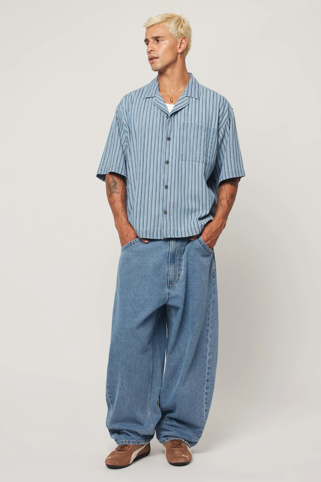 Abrand Bobby Camp Stripe Shirt - Denim Blue