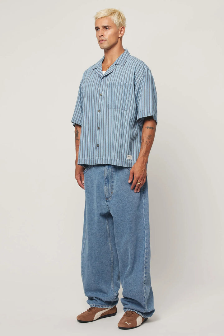Abrand Bobby Camp Stripe Shirt - Denim Blue