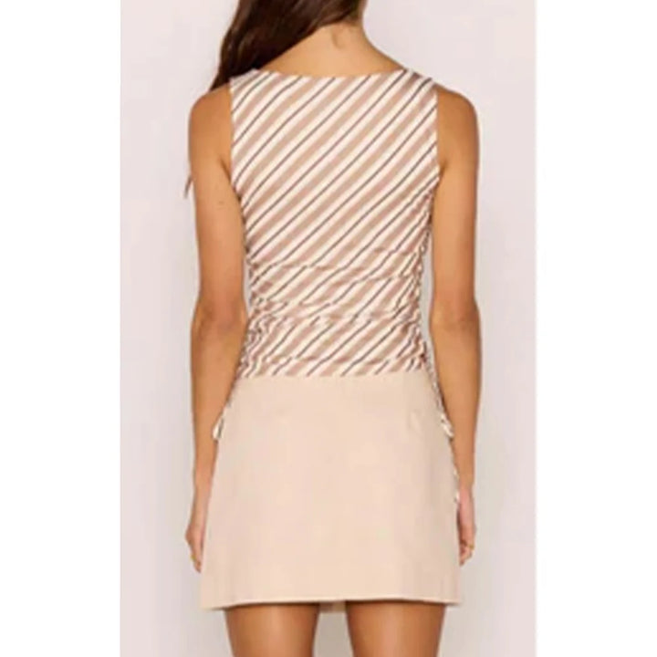 MinkPink Orielle Mesh Top - Brown/Cream Stripe