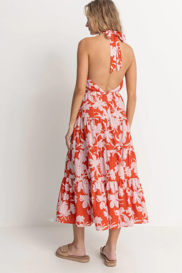 Rhythm Catalina Floral Halter Tiered Maxi Dress - Red