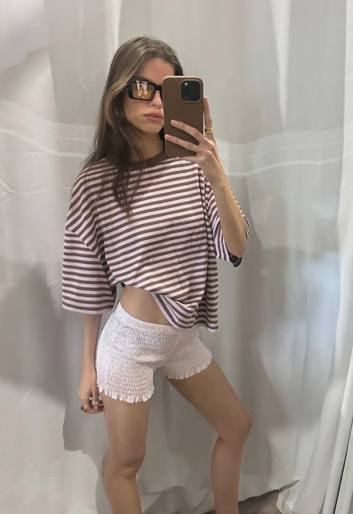 Lioness Bloom Short Sleeve - Chocolate Blush Stripe