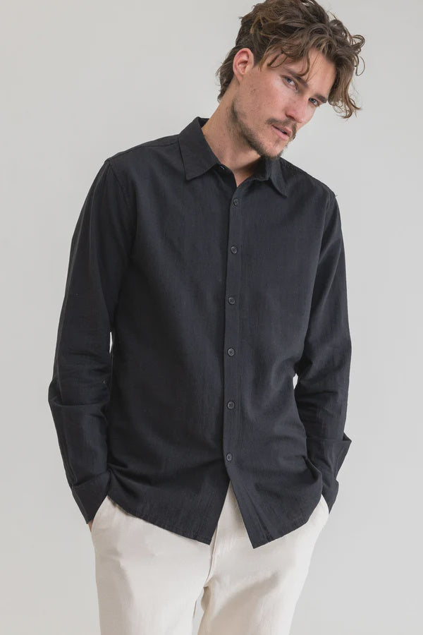 Rhythm Classic Linen Long Sleeve Shirt - Vintage Black