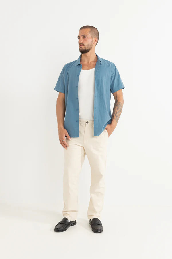 Rhythm Classic Linen Short Sleeve Shirt - Mineral Blue