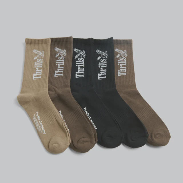 Thrills Workwear 5 Pack Sock - Desert/Black/Silver Grey
