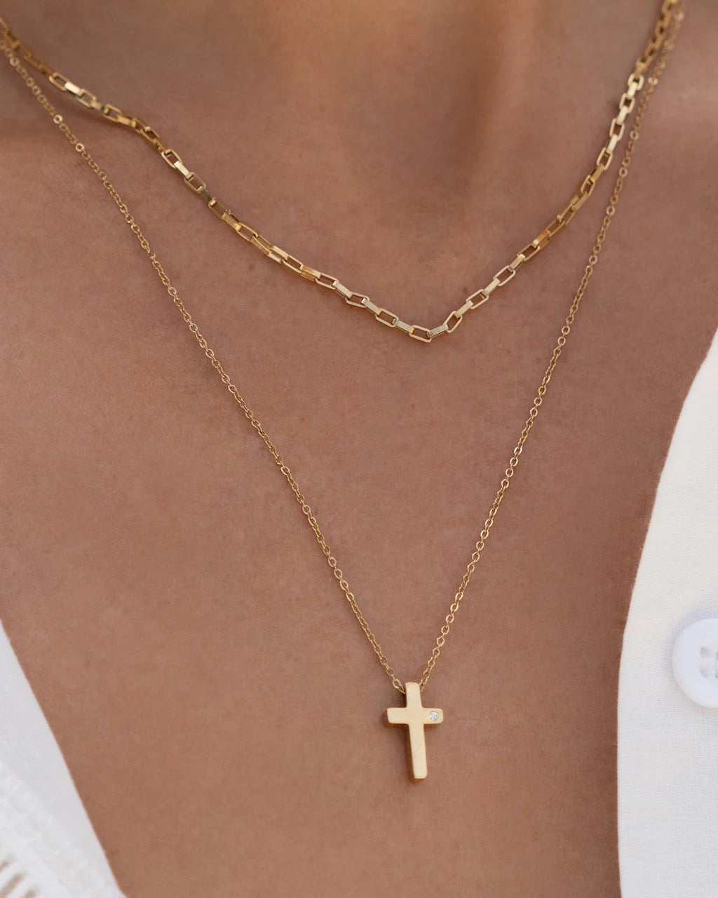 Arms Of Eve Cross Charm Gold Necklace