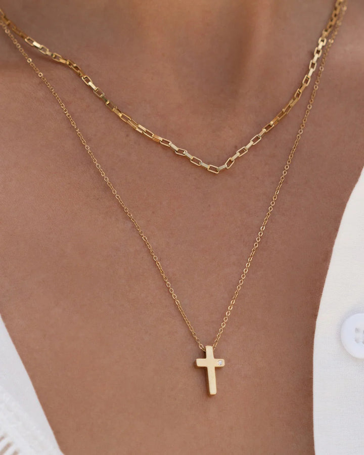 Arms Of Eve Cross Charm Gold Necklace