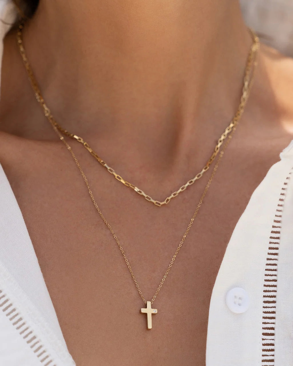 Arms Of Eve Cross Charm Gold Necklace