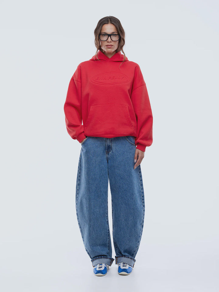 Ena Pelly Washed Debossed Hoodie - Washed Red