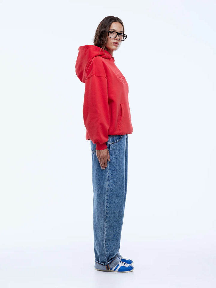 Ena Pelly Washed Debossed Hoodie - Washed Red