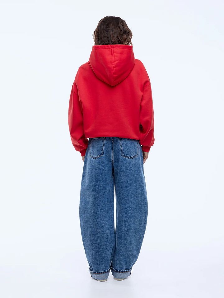 Ena Pelly Washed Debossed Hoodie - Washed Red