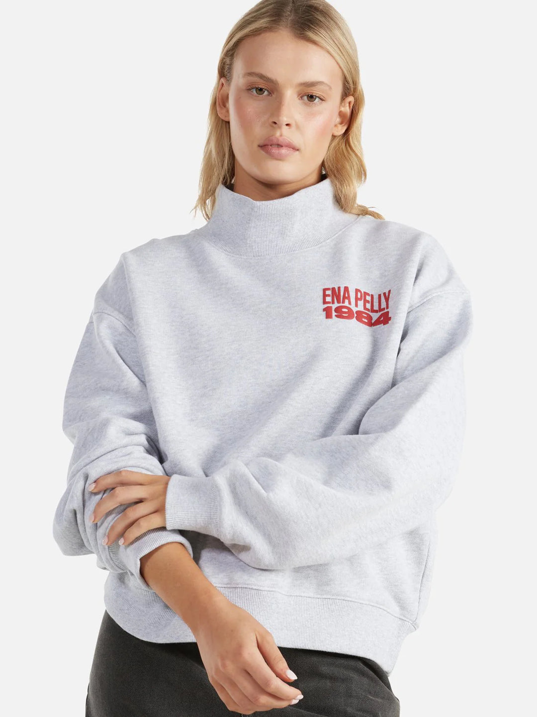 Ena Pelly Gracie High Neck Sweater - Mid Grey Marle