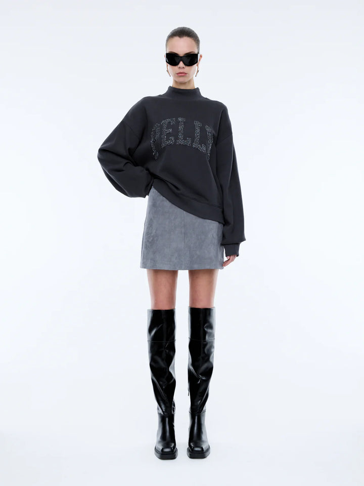 Ena Pelly Glitter Collegiate Sweatshirt - Off Black