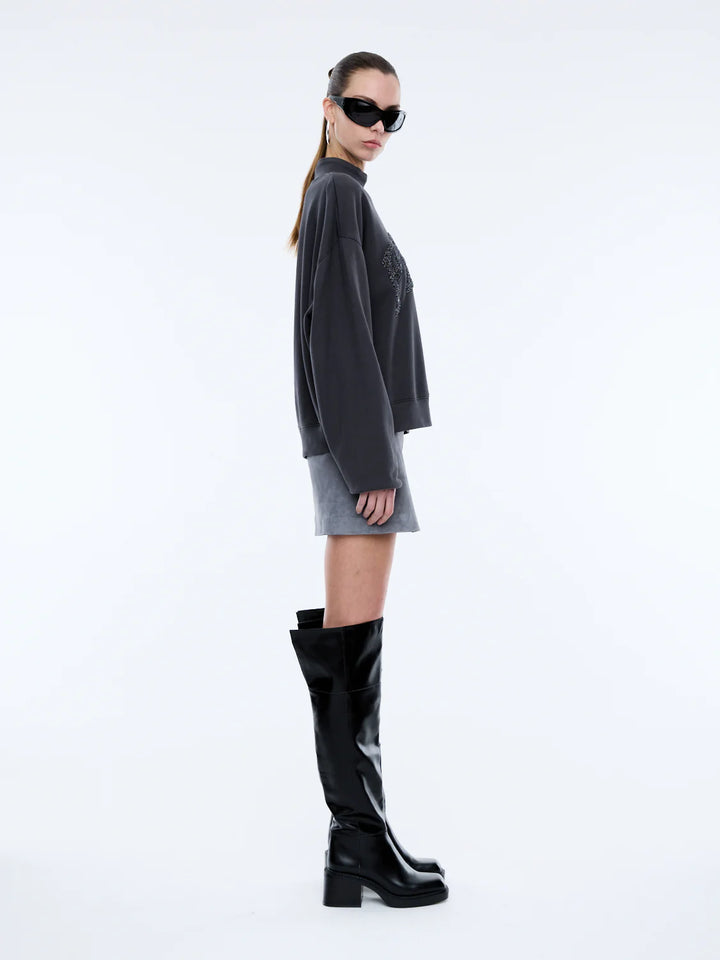 Ena Pelly Glitter Collegiate Sweatshirt - Off Black